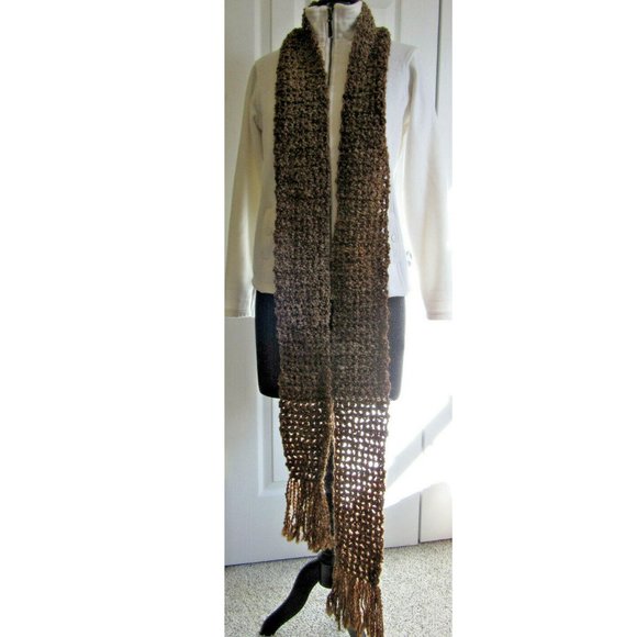 Chunky Brown Scarf 112x5 Stripe Men or Women Handmade Crochet Knit Winter NWT - Picture 2 of 6